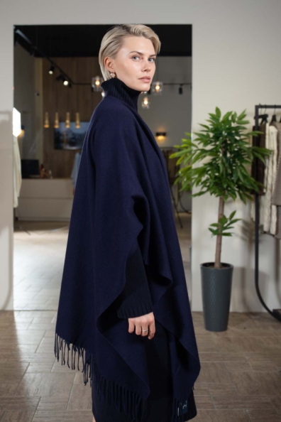 Пончо кашемировое темно-синее 780-8