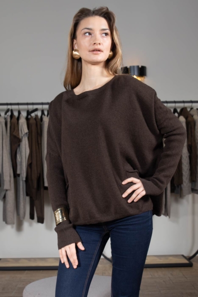 Джемпер женский пух яка коричневый с карманами 1921-10M-2