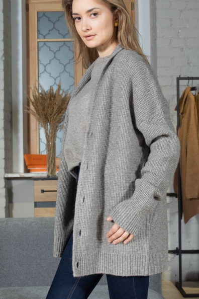 Кардиган пух яка серый на пуговицах 1911-54-W