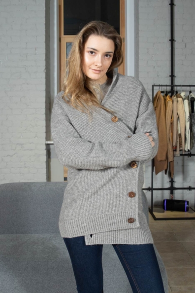 Кардиган пух яка серый на пуговицах 1911-54-W