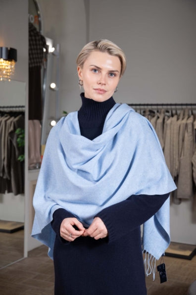 Палантин кашемировый голубой однотонный 154-5-34