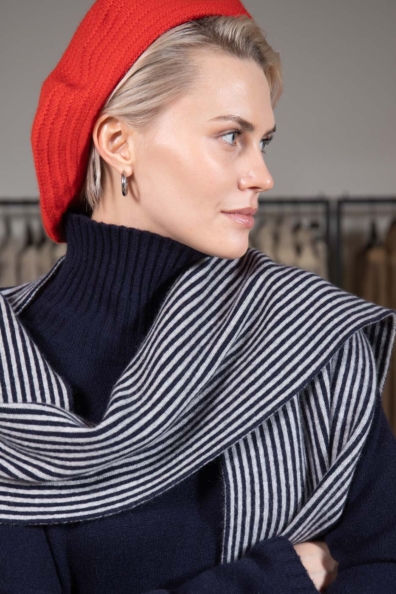 Шарф кашемировый синий в полоску 760-M-5