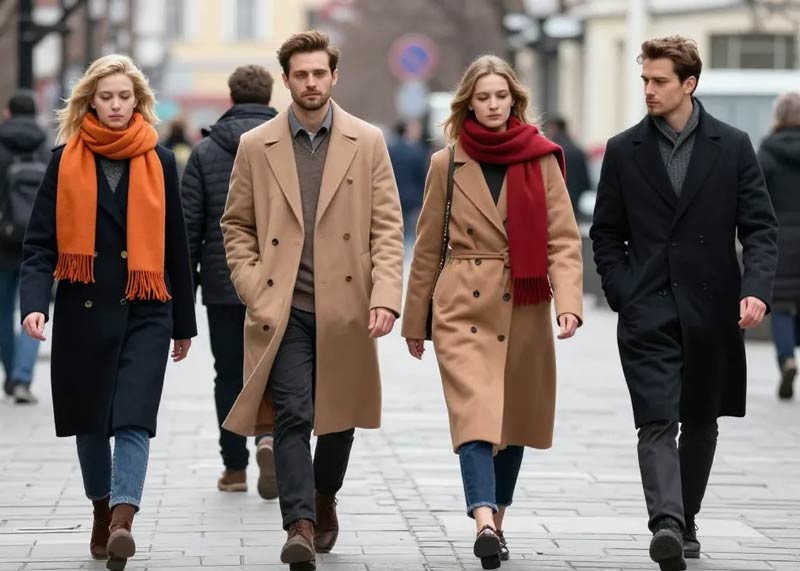 Пальто бежевых и черного тонов