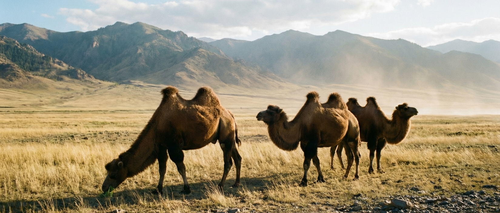 верблюды бактриан в монгольской степи
