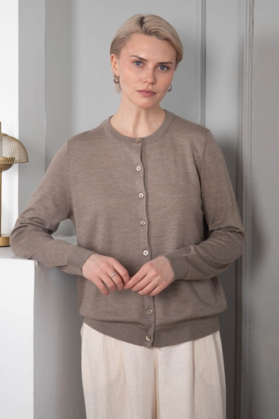 Тонкий джемпер кашемир-шёлк на пуговицах бежевый 701-G-1beige